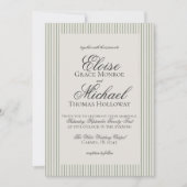 Elegant Old Money Script Green Stripe Wedding 招待状 (正面)