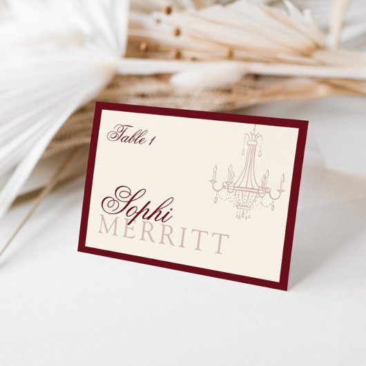Elegant Old Money Wine Red Wedding place cards テーブルナンバー