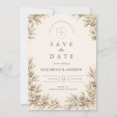 Elegant Olive Branch Greenery Wedding セーブザデート (正面)