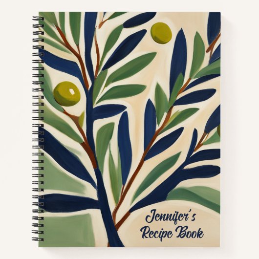 Elegant Olive Branch Personalized Recipe Book ノートブック (正面)