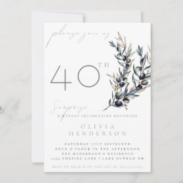 Elegant Olive Branch Surprise Birthday Invitation 招待状