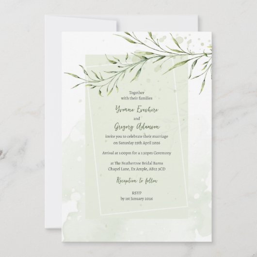 Elegant Olive Branch Wedding Invitation 招待状 (正面)