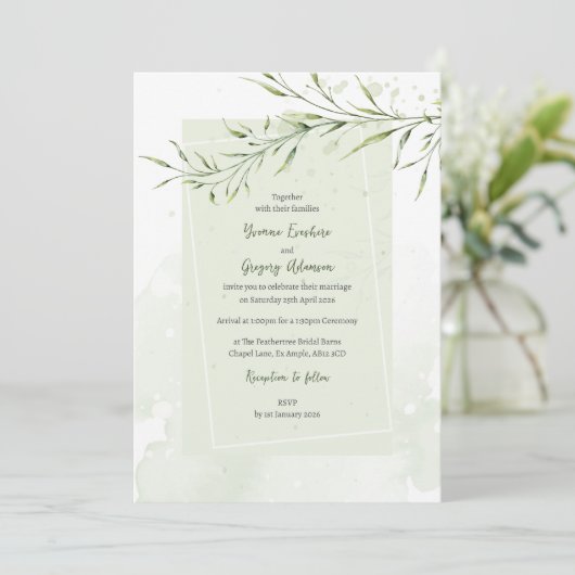 Elegant Olive Branch Wedding Invitation 招待状 (スタンド正面)