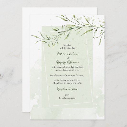 Elegant Olive Branch Wedding Invitation 招待状 (正面/裏面)
