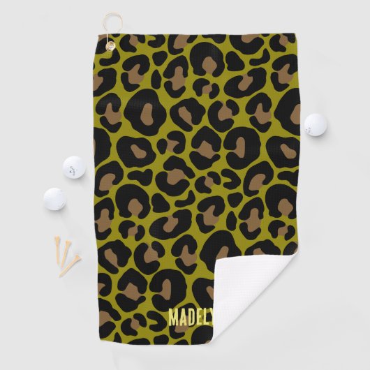 Elegant olive green and black leopard Monogrammed  ゴルフタオル (インサイチュ)