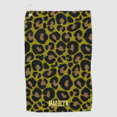 Elegant olive green and black leopard Monogrammed  ゴルフタオル (正面)