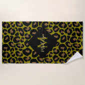 Elegant olive green and black leopard Monogrammed  ビーチタオル (正面)