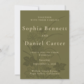Elegant Olive Green Botanical Wedding 招待状