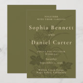 Elegant Olive Green Botanical Wedding 招待状 (正面/裏面)