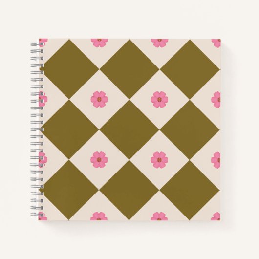 Elegant Olive Green & Cream Geometric Notebook ノートブック (正面)