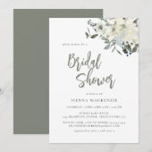 Elegant Olive Green Delicate Floral Bridal Shower 招待状 (正面/裏面)