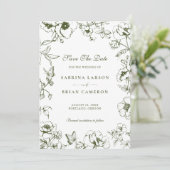 Elegant Olive Green Floral Garden Save The Date 招待状 (スタンド正面)