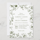 Elegant Olive Green Floral Garden Wedding 招待状 (正面)