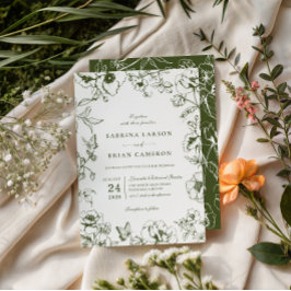 Elegant Olive Green Floral Garden Wedding 招待状