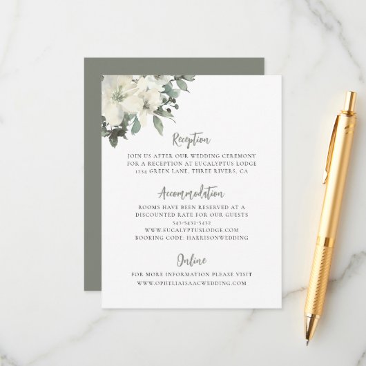 Elegant Olive Green Floral Wedding Enclosure Card エンクロージャーカード (正面/裏面インサイチュ)