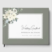 Elegant Olive Green Floral Wedding Guest Book ゲストブック (正面)