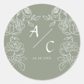Elegant Olive Green French Roses Wedding ラウンドシール (正面)