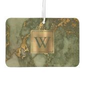 Elegant Olive Green Gold Marble Monogram カーエアーフレッシュナー (裏面)