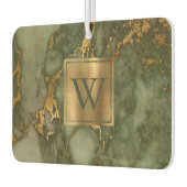 Elegant Olive Green Gold Marble Monogram カーエアーフレッシュナー (左)