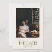 Elegant Olive Green Ivory Old Money Photo Wedding セーブザデート (正面)