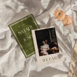 Elegant Olive Green Ivory Old Money Photo Wedding セーブザデート