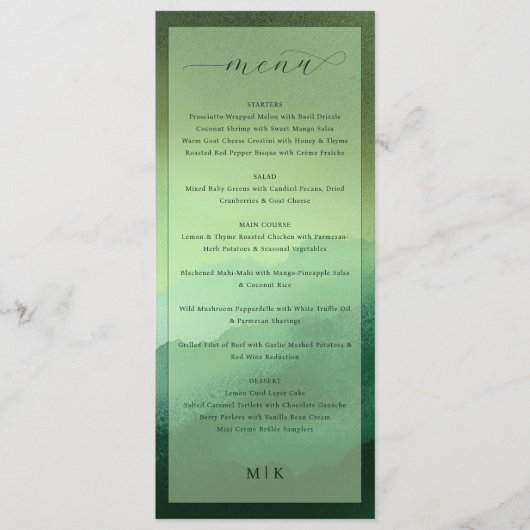 Elegant Olive Green Menu for High-End Dining メニュー (正面)