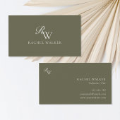 Elegant Olive Green Monogram 名刺