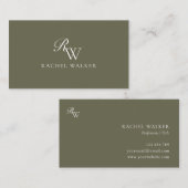 Elegant Olive Green Monogram 名刺 (正面/裏面)