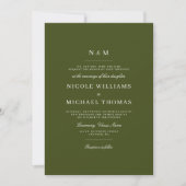 Elegant Olive Green Monogram Classic Wedding 招待状 (正面)