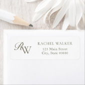 Elegant Olive Green Monogram Return Address ラベル (インサイチュ)