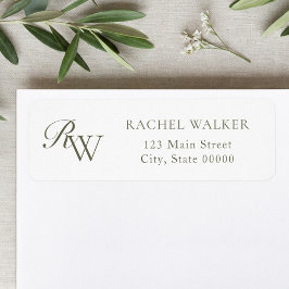 Elegant Olive Green Monogram Return Address ラベル
