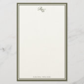 Elegant Olive Green Monogram Two Border 便箋 (正面)