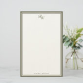 Elegant Olive Green Monogram Two Border 便箋 (スタンド正面)