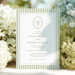 Elegant Olive Green Monogram Wedding Invitation 招待状