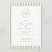 Elegant Olive Green Monogram Wedding Invitation 招待状 (正面)
