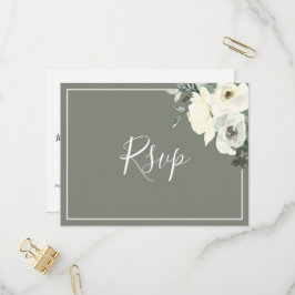 Elegant Olive Green RSVP Postcard with Meal Choice インビテーションポストカード