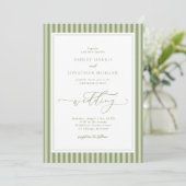 Elegant Olive Green Stripes Wedding Invitation 招待状 (スタンド正面)