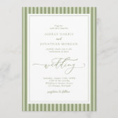 Elegant Olive Green Stripes Wedding Invitation 招待状 (正面)
