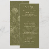 Elegant Olive Green Tulip Botanical Wedding Menu メニュー (正面/裏面)