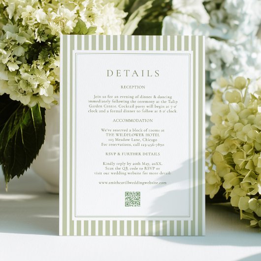 Elegant Olive Green Wedding Details Card エンクロージャーカード