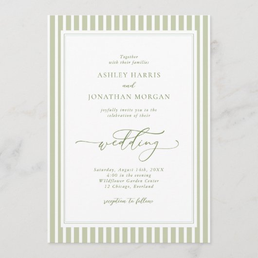 Elegant Olive Green Wedding Invitation 招待状 (正面)