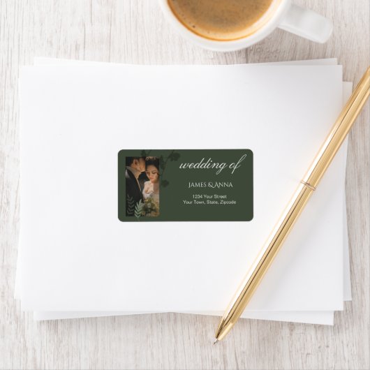 Elegant olive green wedding return address  ラベル (インサイチュ)