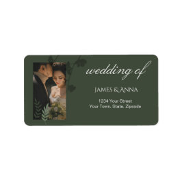 Elegant olive green wedding return address  ラベル