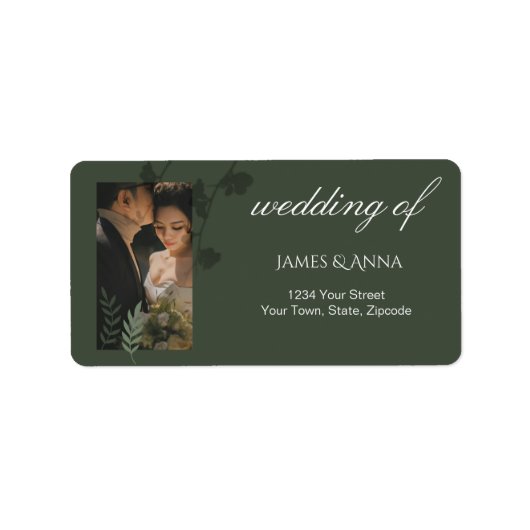 Elegant olive green wedding return address ラベル (正面)