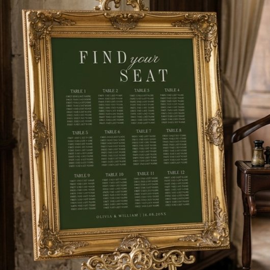  Elegant Olive Green Wedding Seating Chart ポスター