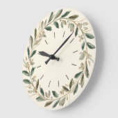 Elegant Olive Leaf Botanical Wall Clock in Green ラージ壁時計 (傾斜)