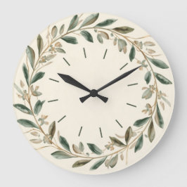 Elegant Olive Leaf Botanical Wall Clock in Green ラージ壁時計