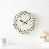Elegant Olive Leaf Botanical Wall Clock in Green ラージ壁時計 (ホーム)