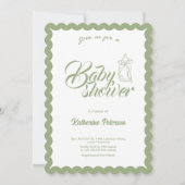 Elegant olive Scalloped Baby Shower Invitation 招待状 (正面)