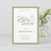 Elegant olive Scalloped Baby Shower Invitation 招待状 (スタンド正面)